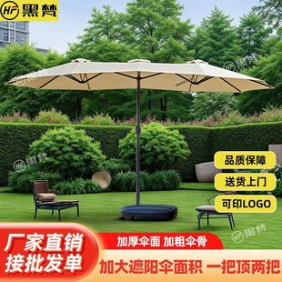 户外遮阳伞庭院三头伞大伞露台花园阳台摆地摊抗风防雨防晒灯伞