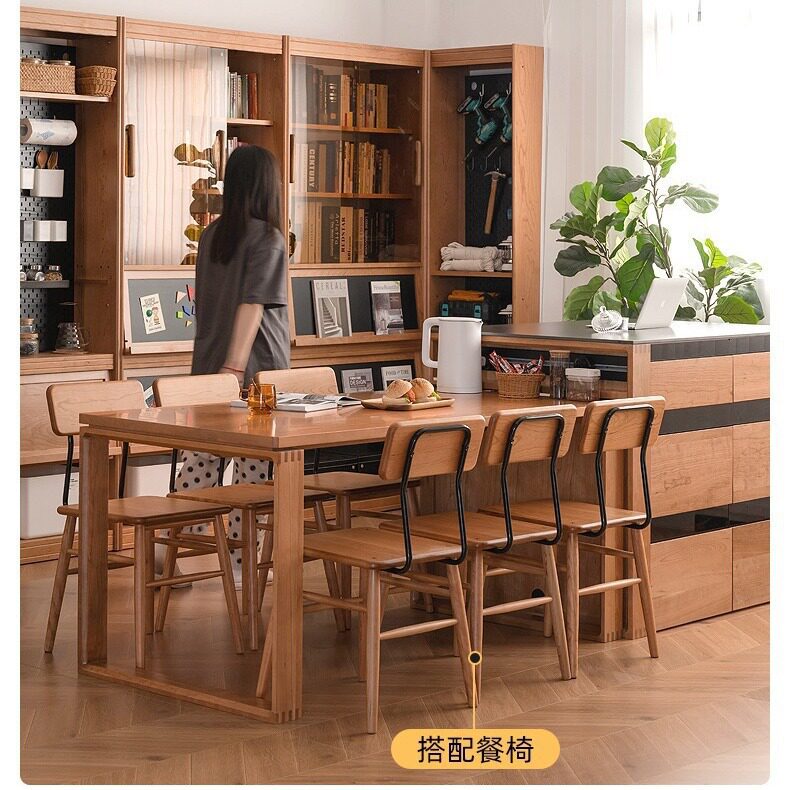 日式樱桃木岩板中岛台餐桌