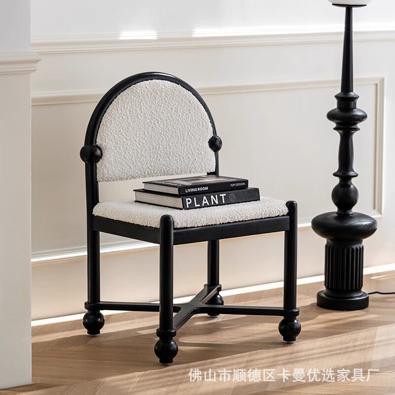 实木复古餐椅法式休闲椅家用简约现代小户型靠背椅子