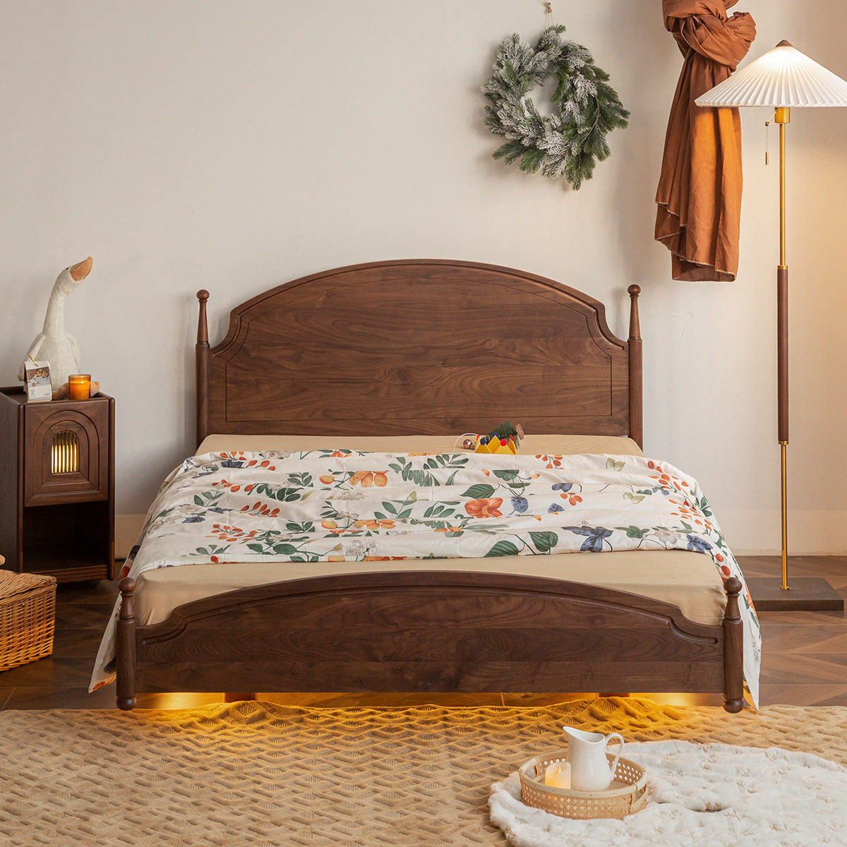 北美黑胡桃木床全实木床主卧1米8双人床简约现代1.5米原木床大床