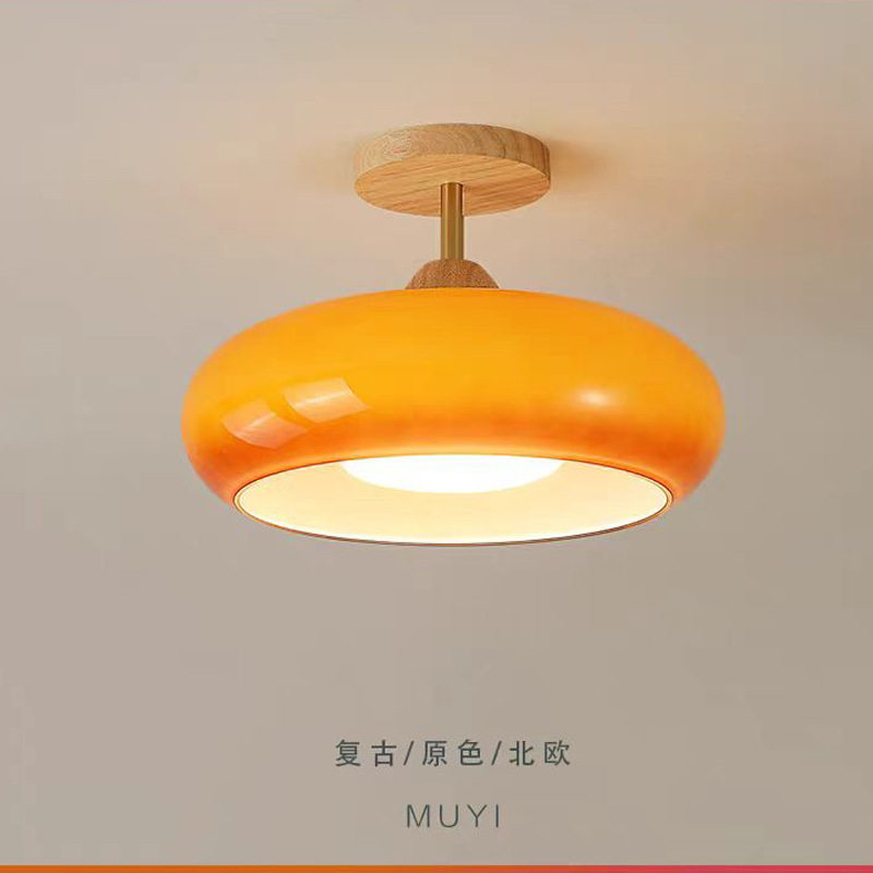 中古玄关入户过道灯原木奶油柿子吸顶灯复古日式阳台衣帽间卧室灯