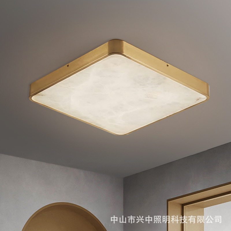 后现代简约全铜云石卧室吸顶灯设计师玄关房间书房方形阳台过道灯