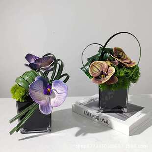 现代简约仿真花艺摆件售楼处样板房餐桌洽谈桌蝴蝶兰假花软装饰品