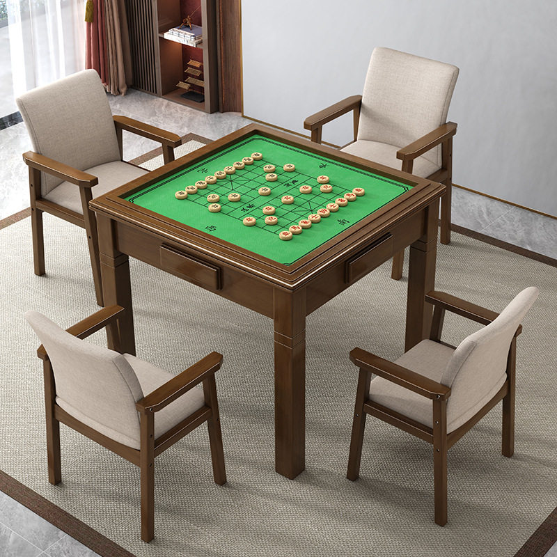 实木手搓麻将桌餐桌两用老年棋牌桌象棋桌简易正方形麻将台八仙桌