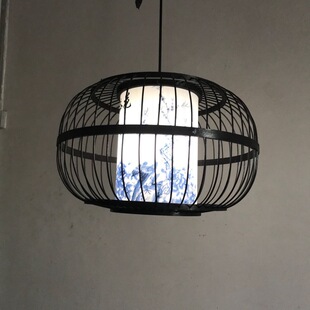 复古餐厅火锅店日式竹艺灯笼吊灯具黑色竹丝灯笼餐厅吊灯铁丝吊灯