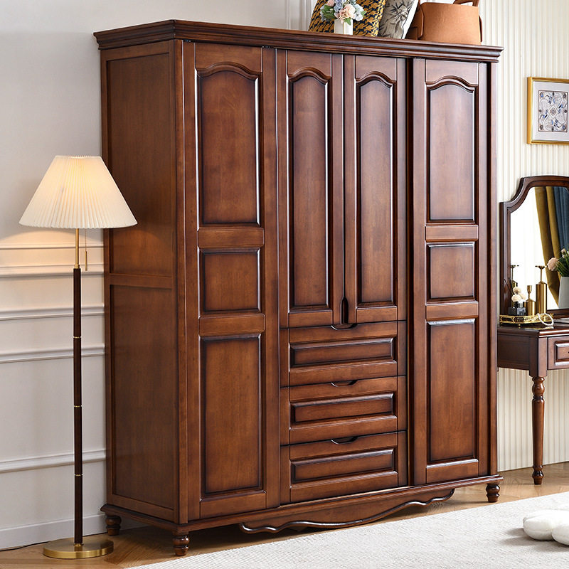 美式简约推拉门白色衣柜1.6米1.8米成人抽屉衣橱多功能全实木家具