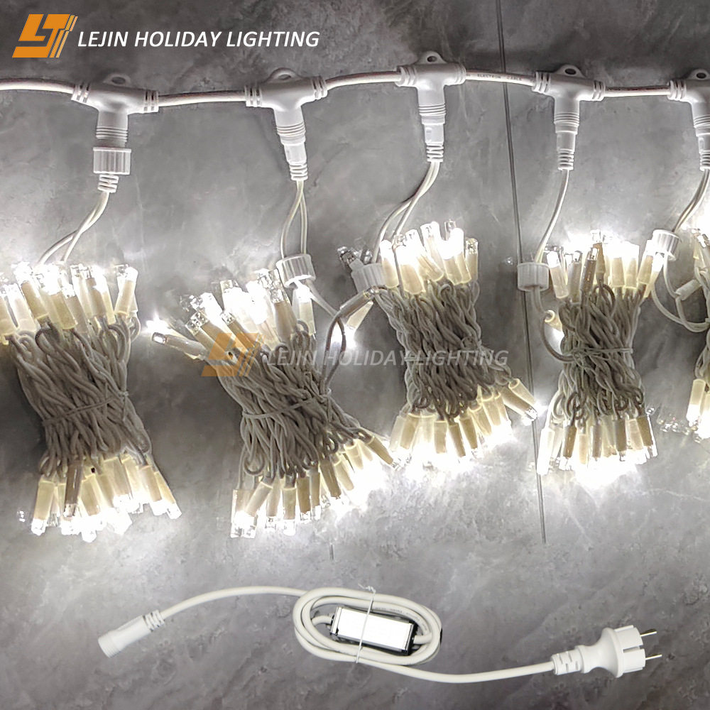高压220V防水LED窗帘灯节日防水装饰彩灯常亮白色橡胶线瀑布灯串