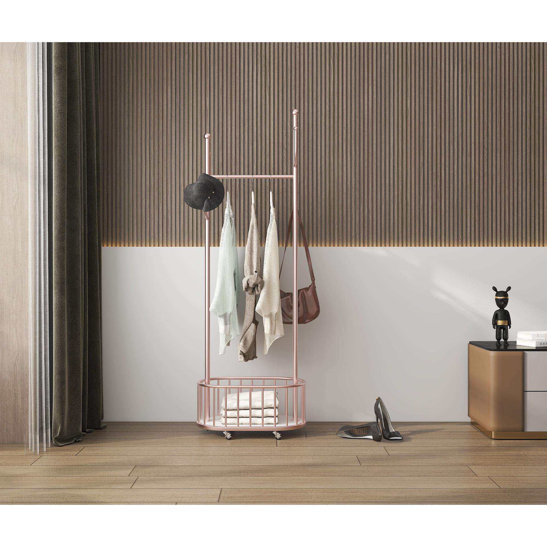 网简约带铁衣帽轻挂衣架艺家用卧室红衣衣帽架收纳奢轮移动挂衣金