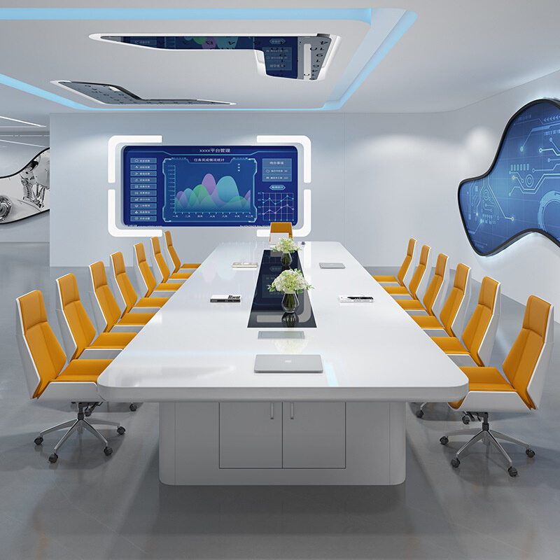 烤漆会议桌长桌简约现代时尚办公大型洽谈桌椅组合长条桌培训桌子