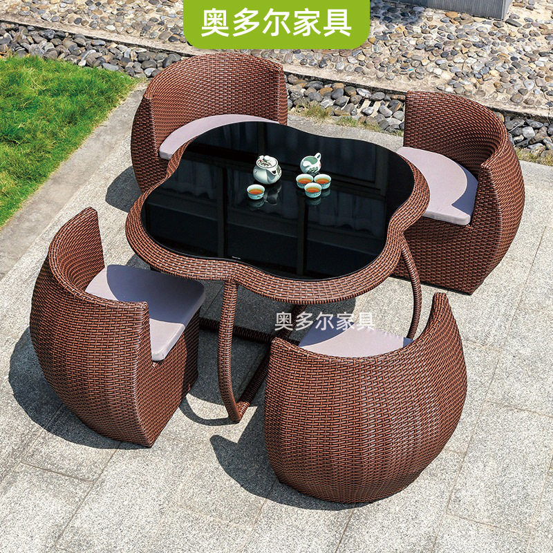 户外庭院桌椅组合花园休闲室外露台藤椅阳台圆形可收纳藤编沙发