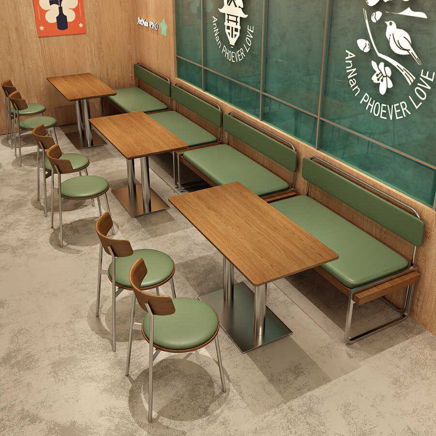 工业风餐饮店东南亚餐厅不锈钢桌椅组咖啡店酒店民宿桌椅软包卡座