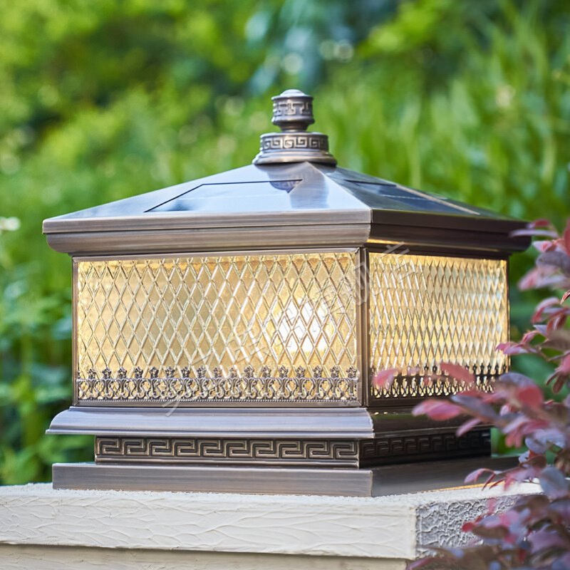 全铜太阳能柱头灯户外防水门柱灯简约别墅花园围墙灯大门口庭院灯