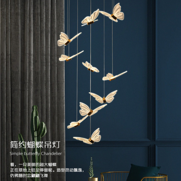 复式楼长吊灯现代简约别墅楼中楼跃层大吊灯北欧轻奢客厅餐厅灯具