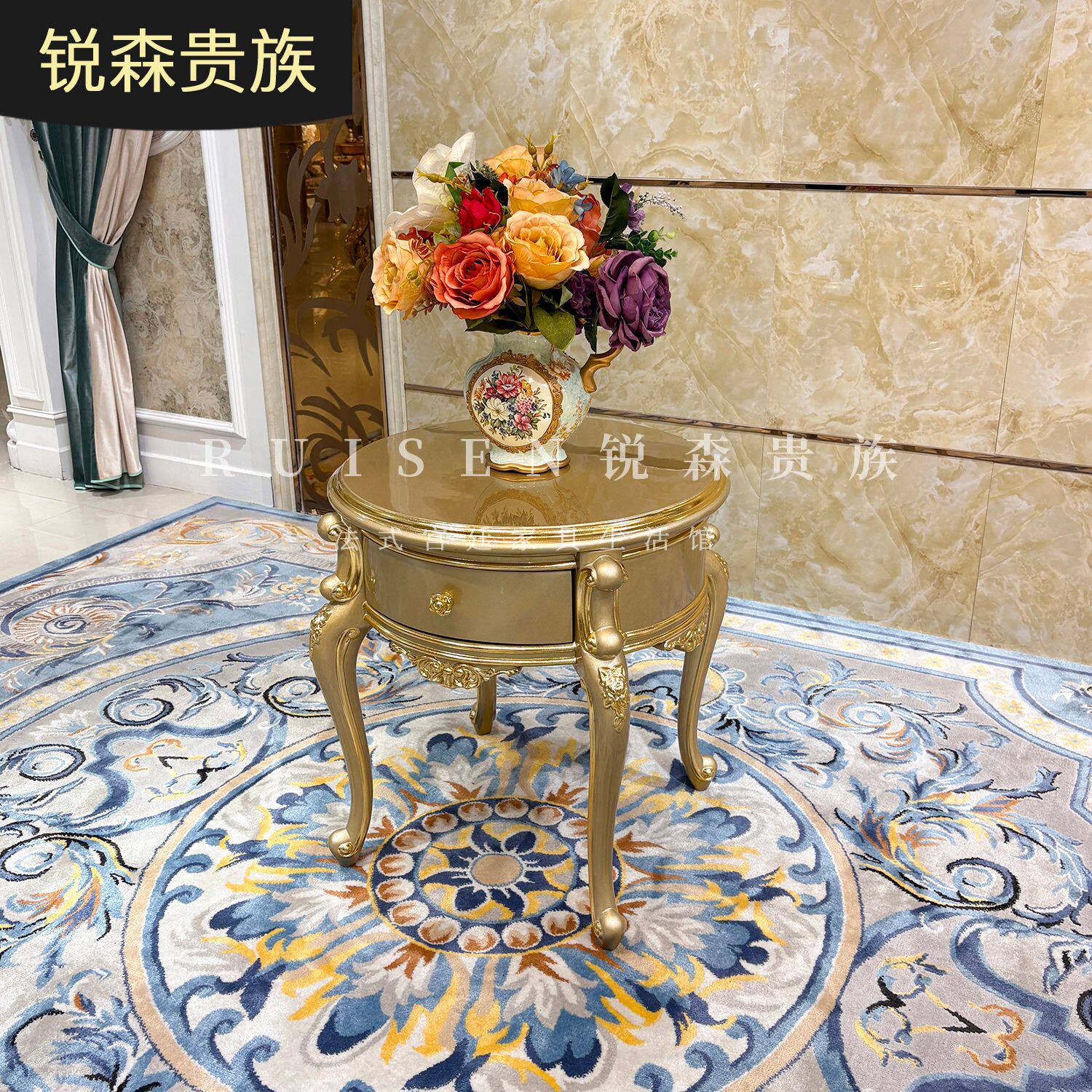 法式实木小茶几欧式奢华雕花角几客厅沙发边电话几带抽小圆几