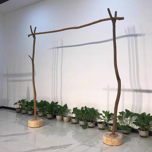 去皮固定式晾衣架手工收纳置物架干树枝原木服装展示架落地衣帽架