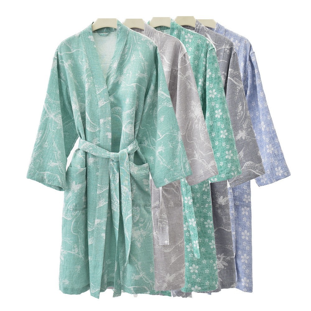 睡袍棉色织提花宽松男士长款日式和服200斤大码系带浴衣汗蒸服