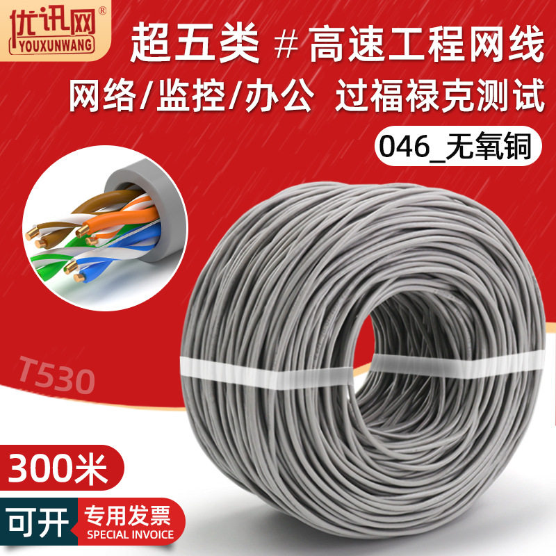 超五类网线整箱无氧铜poe监控宽带网线8芯hysv-5e电脑网络线300米