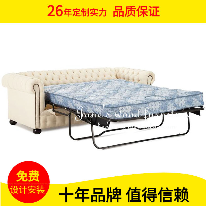 沙发床布艺小户型可睡觉美式北欧可收放双人折叠坐卧两用沙发客厅