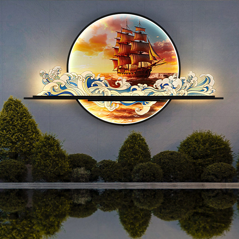 2024新款太阳能壁画灯中式别墅庭院氛围背景灯景观灯防水户外壁灯