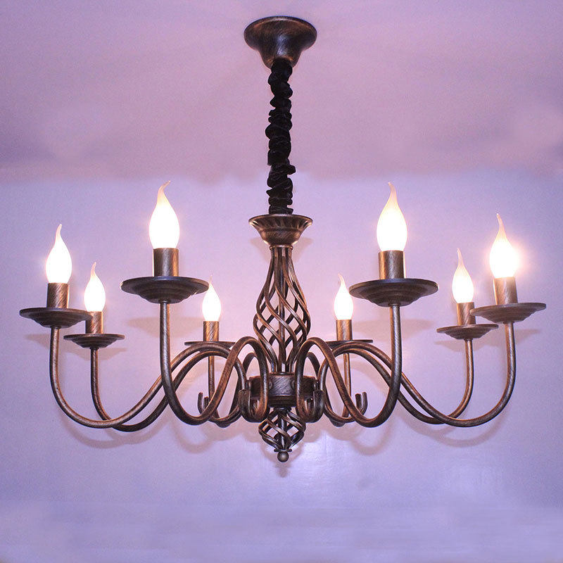 欧式蜡烛吊灯客厅灯仿古书房灯创意简约古铜色卧室个性6灯具灯饰