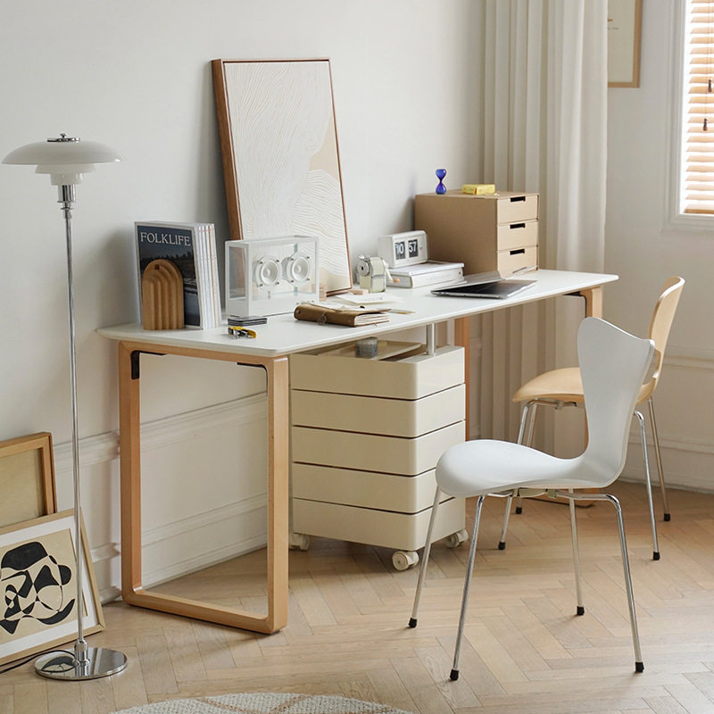 ins极简约实木现代双人长书桌小户型家用白色学习电脑桌办公桌子