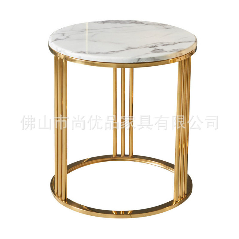 不锈钢轻奢茶几 角几沙发边几美式现代镀金飘窗桌休闲 大理石角几