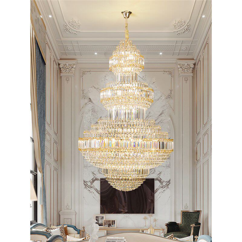 复式楼别墅大吊灯奢华大吊水晶灯后现代轻奢酒店客厅豪华楼梯长灯