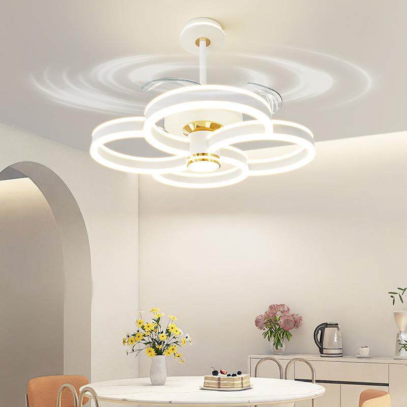 餐厅吊灯现代简约大气卧室吊扇灯感创意几何隐形饭桌电风扇灯