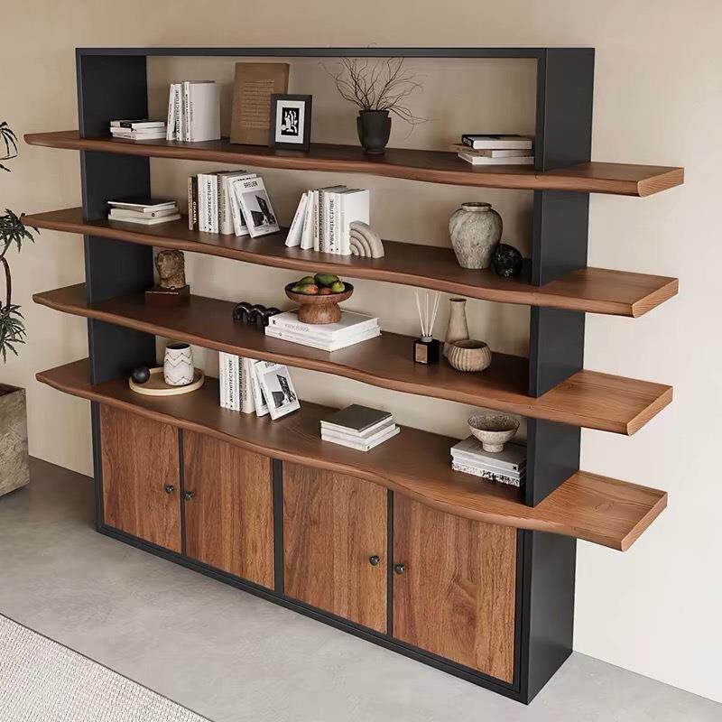 简约实木书架书柜展示架美式工业风复古铁艺置物架办公落地储物架