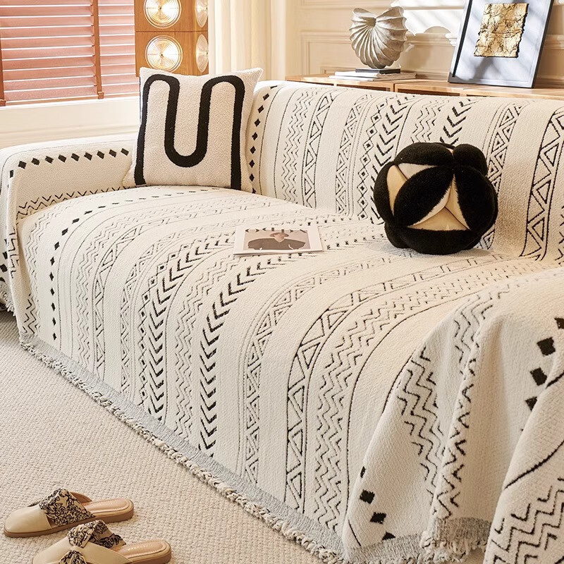 短毛绒沙发盖布冬季加厚中古风坐垫直排沙发盖巾一体式全盖沙发毯