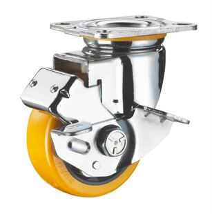 SUPO/向荣动力5寸带边刹车橙色PU聚氨酯万向脚轮C05S-01C-125-222