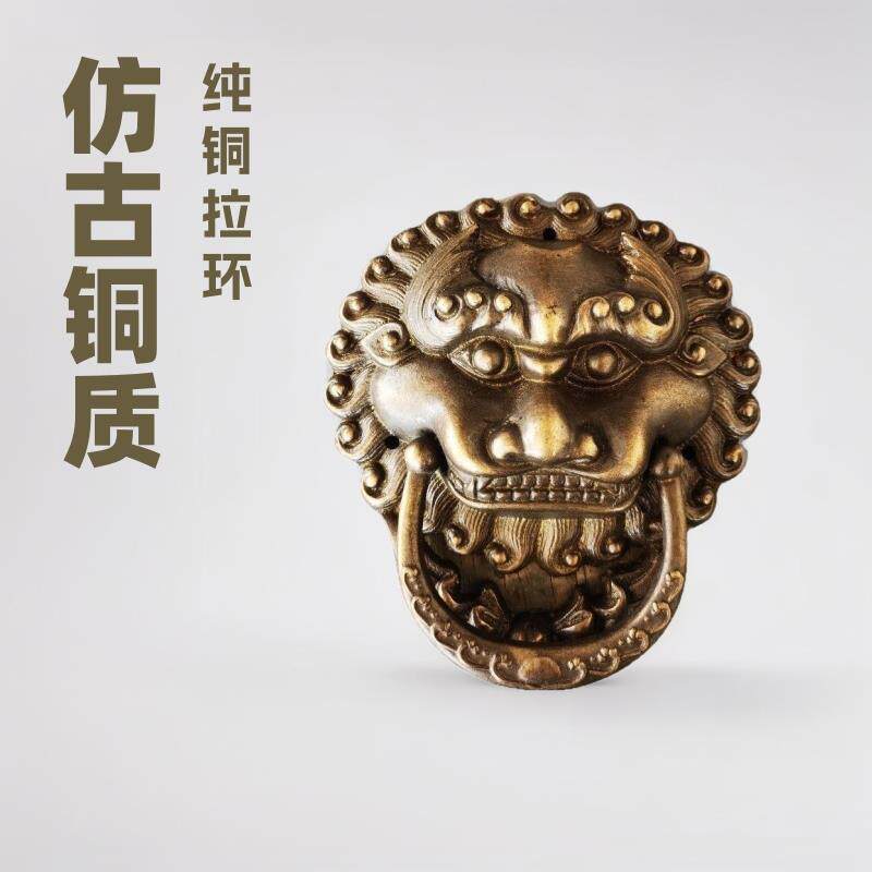 中式仿古配件大门狮子头铜门环拉手兽头老虎头纯铜拉环门把手手柄