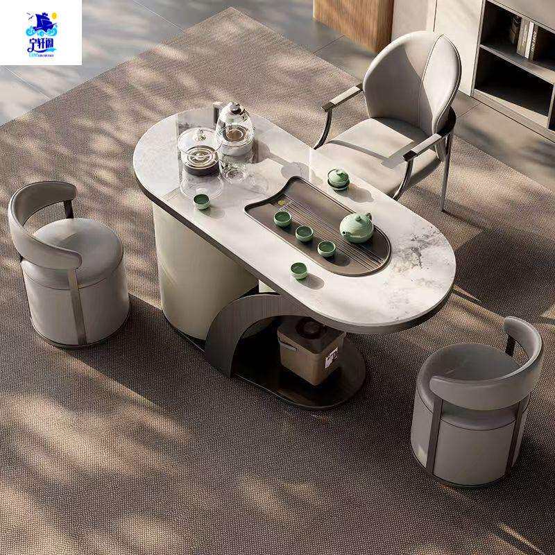 意式小户型茶几客厅茶桌椅会客桌现代轻奢简约岩板茶台茶桌椅组合