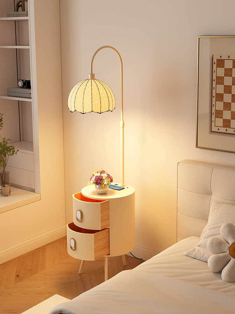 法式奶油风床头柜卧室儿童智能替代小型边几储物柜置物架台灯一体