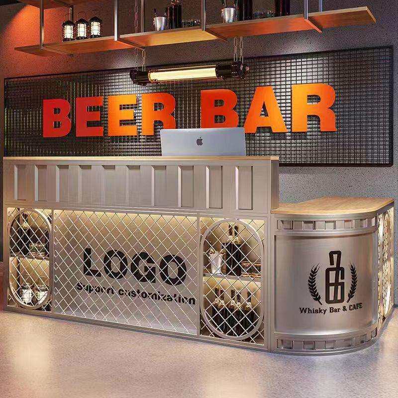 工业风酒吧创意接待台清吧收银台转角餐厅铁艺前台复古音乐吧台柜