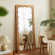 卧室小户型北欧樱桃木试衣镜全身落地实木家用贴墙波浪网红穿衣镜