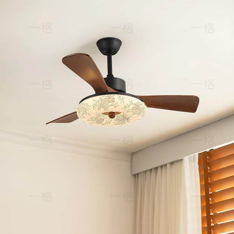 宋式美学风扇灯中古餐厅吊灯风扇一体卧室电风扇灯复古客厅吊扇灯