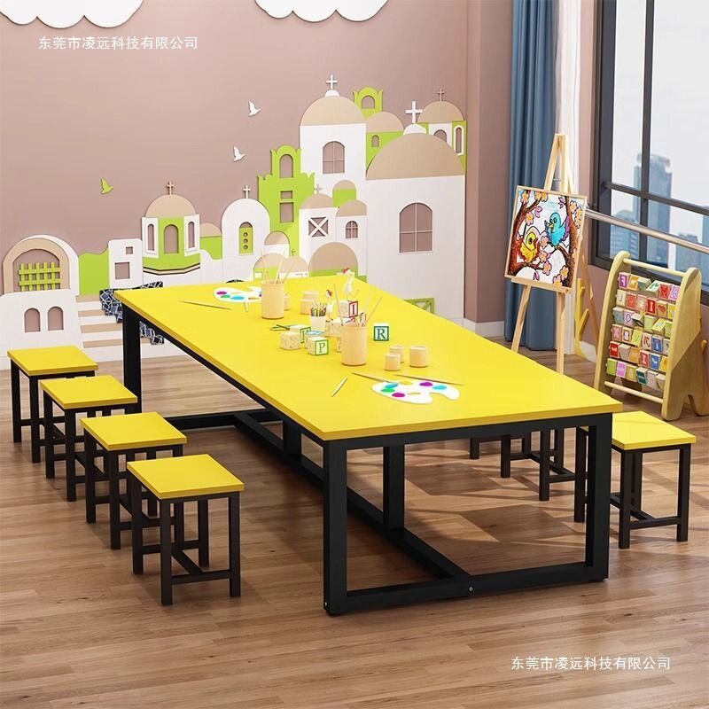小学生绘画桌幼儿园课桌椅辅导班美术培训桌彩色学习桌手工补习班