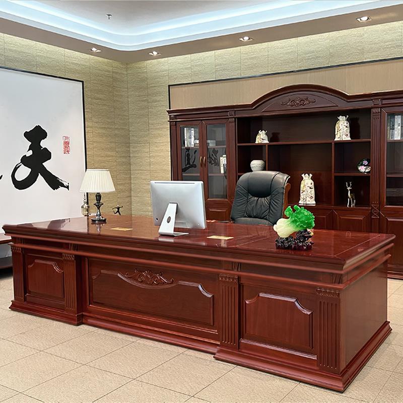 新中式老板桌总裁桌实木办公桌简约现代大班台经理办公室桌椅组合