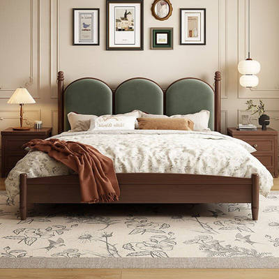 美式实木床1.5米复古主卧双人床1.8米法式轻奢中古风软包全实木床