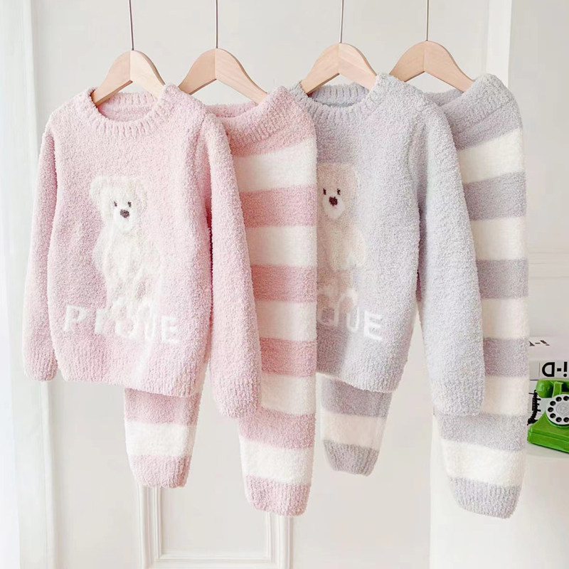 半边绒儿童睡衣套装秋冬亲子男女童宝宝珊瑚绒家居服法兰绒软绵绵