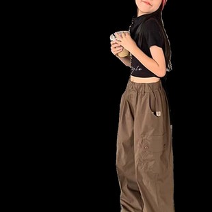 女童休闲裤工装裤冬装长裤新款2024秋冬加绒加厚儿童洋气时髦裤子