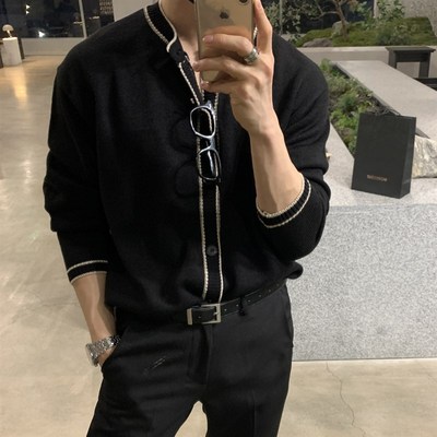 针织开衫男秋季高级感毛衣外套轻熟风百搭帅气修身翻领外穿毛线衣