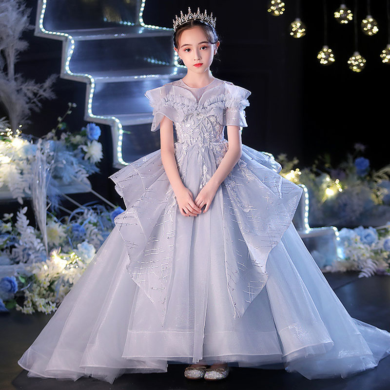 演唱礼服女童连衣裙夏天夏装轻奢小众高端儿童洋气拖尾公主裙花童