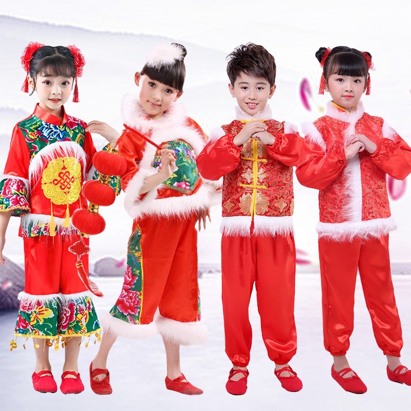 男女儿童过年元旦春节喜庆灯笼开门红秧歌幼儿民族舞蹈表演出服装