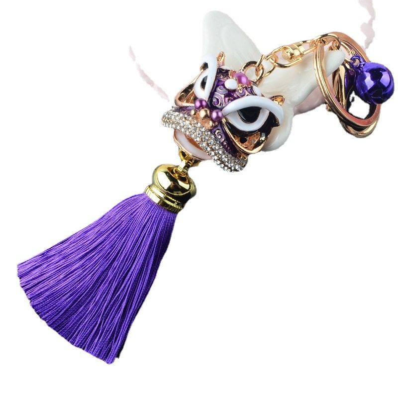 镶钻舞龙钥匙扣卡通醒狮汽车挂件钥匙链舞狮 麒麟流苏吊坠平安符