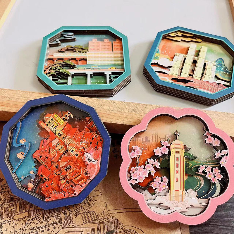 重庆木质旅游留念纪念品装饰冰箱贴磁铁卡通景观立体彩绘伴手礼物