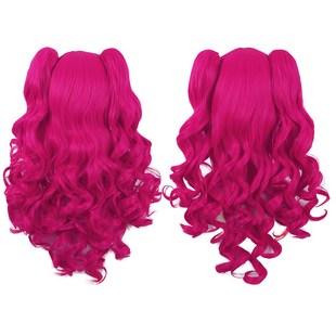 潼漫 cos假发女长卷发碧琪假发双马尾大波浪玫红色动漫Lolita头套