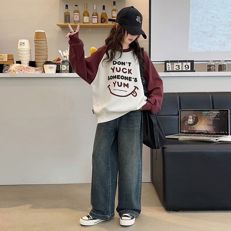 女童秋装套装2024新款洋气女大童春秋季卫衣儿童牛仔裤休闲两件套