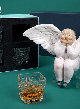 稀奇艺术天使浮雕威士忌冷水洋酒玻璃杯子结婚生日礼品盒装